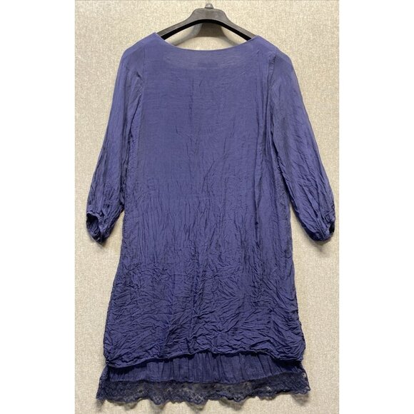 Prontomoda Giusy Womens Silk Layered Tunic Dress Size Large Navy Lace Trim - Picture 8 of 9